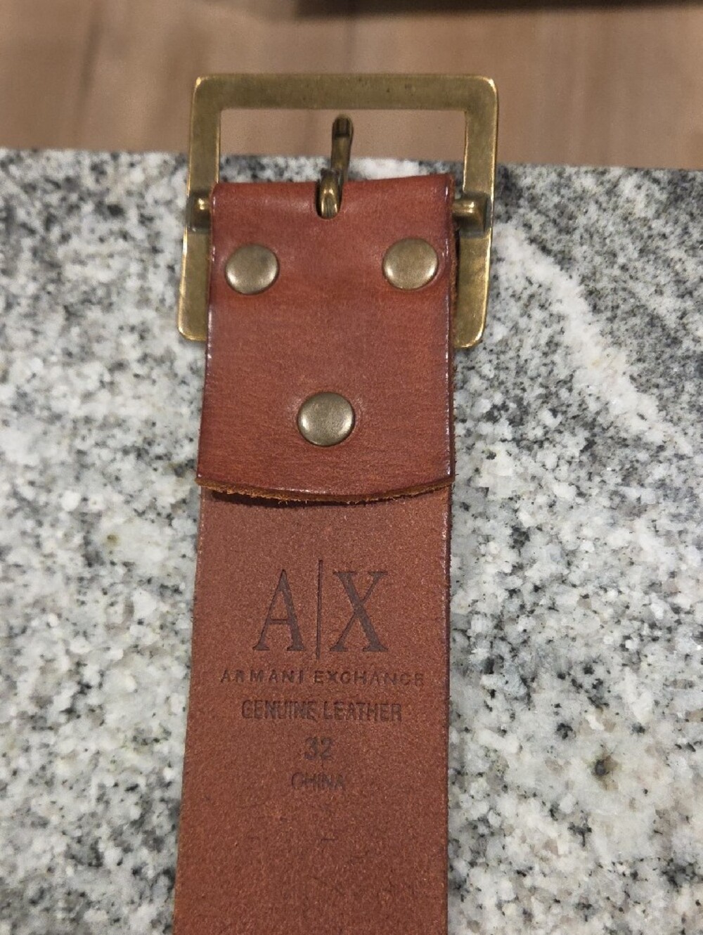 Armani Exchange Brown Leather Belt with Brass Buckle - Picture 2 of 5